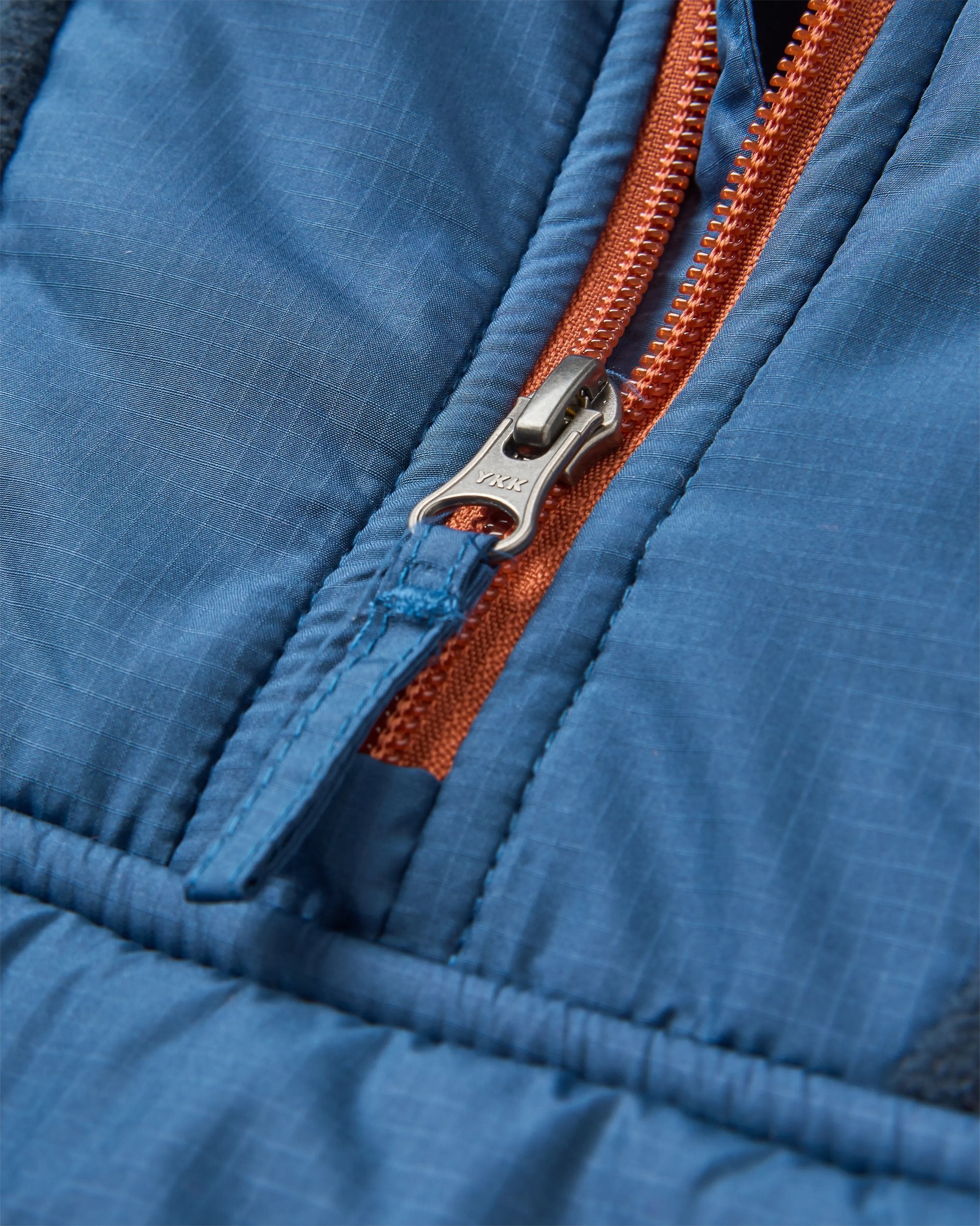 Woodland Hooded 1/2 Zip Recycled Polar Fleece - Baked Clay/Deep Navy - Flatlay