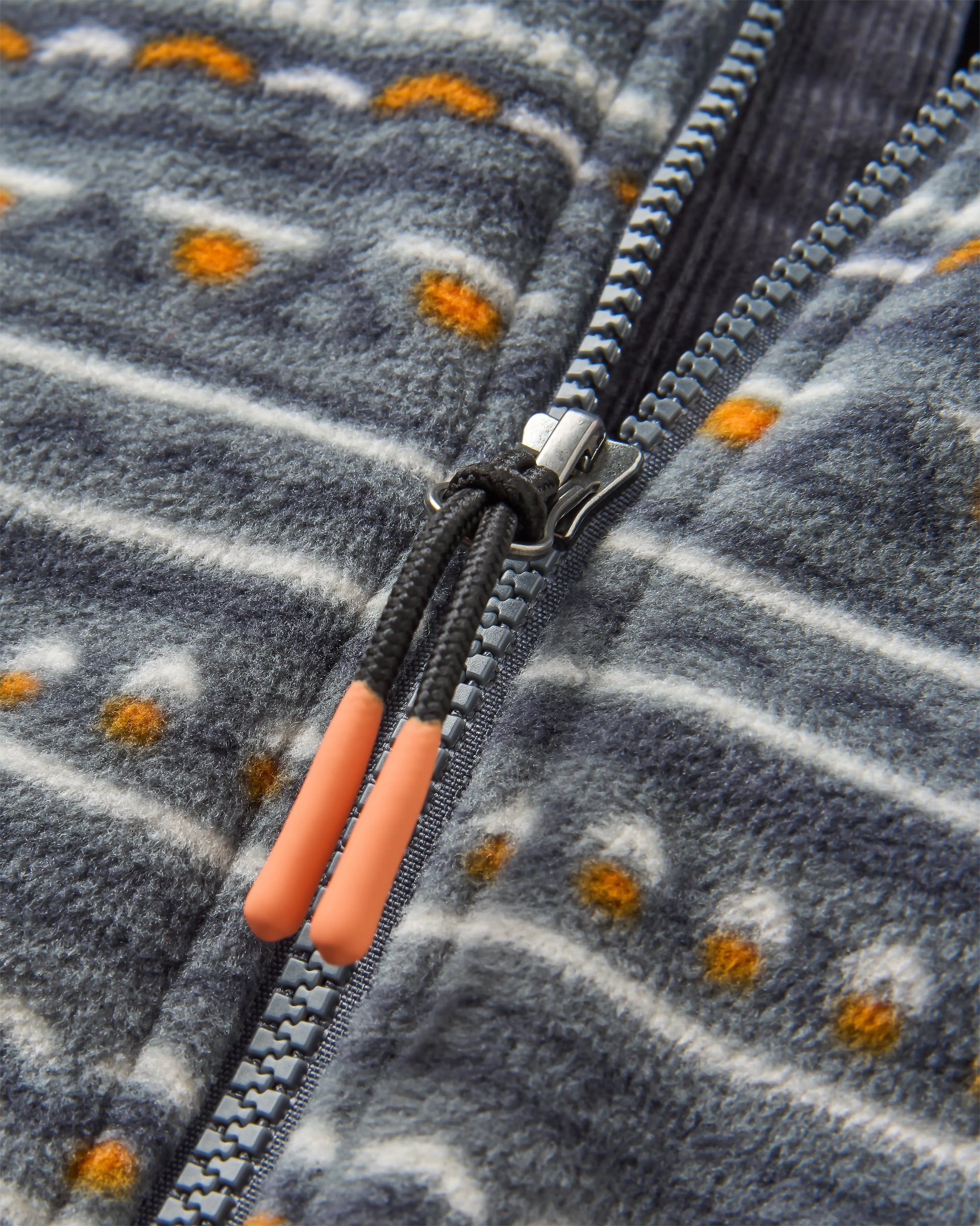 Somewhere Recycled Fleece - Geo Tracks Charcoal - Flatlay