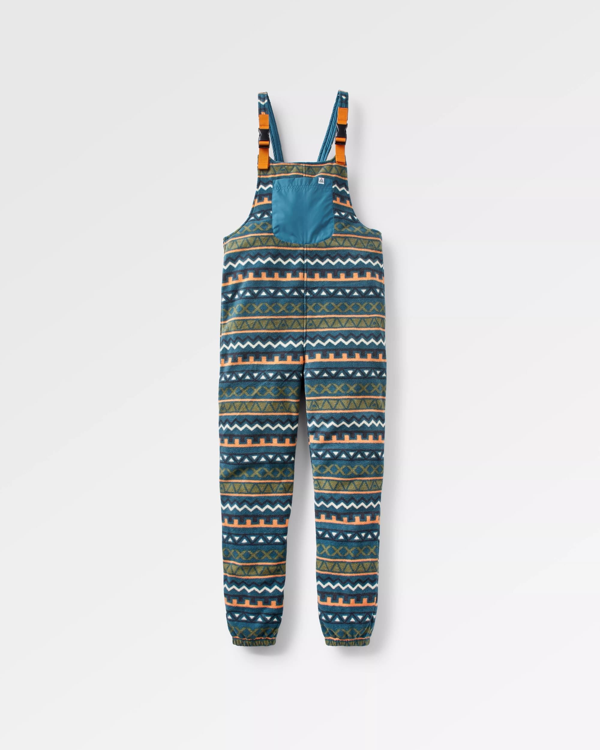 Ace Recycled Polar Fleece Dungarees - Retro Geo Mediterranean - Flatlay