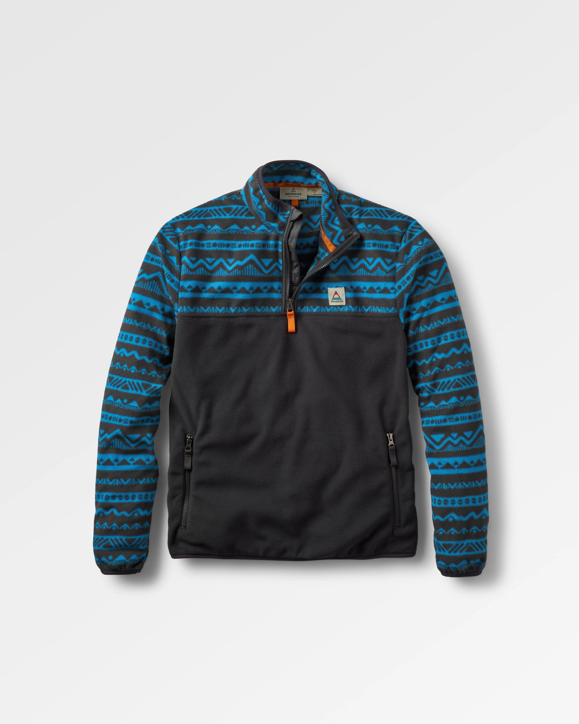 Set Off Recycled Polar 1/4 Zip Fleece - Mountain Geo Charcoal/Bluejay - Flatlay