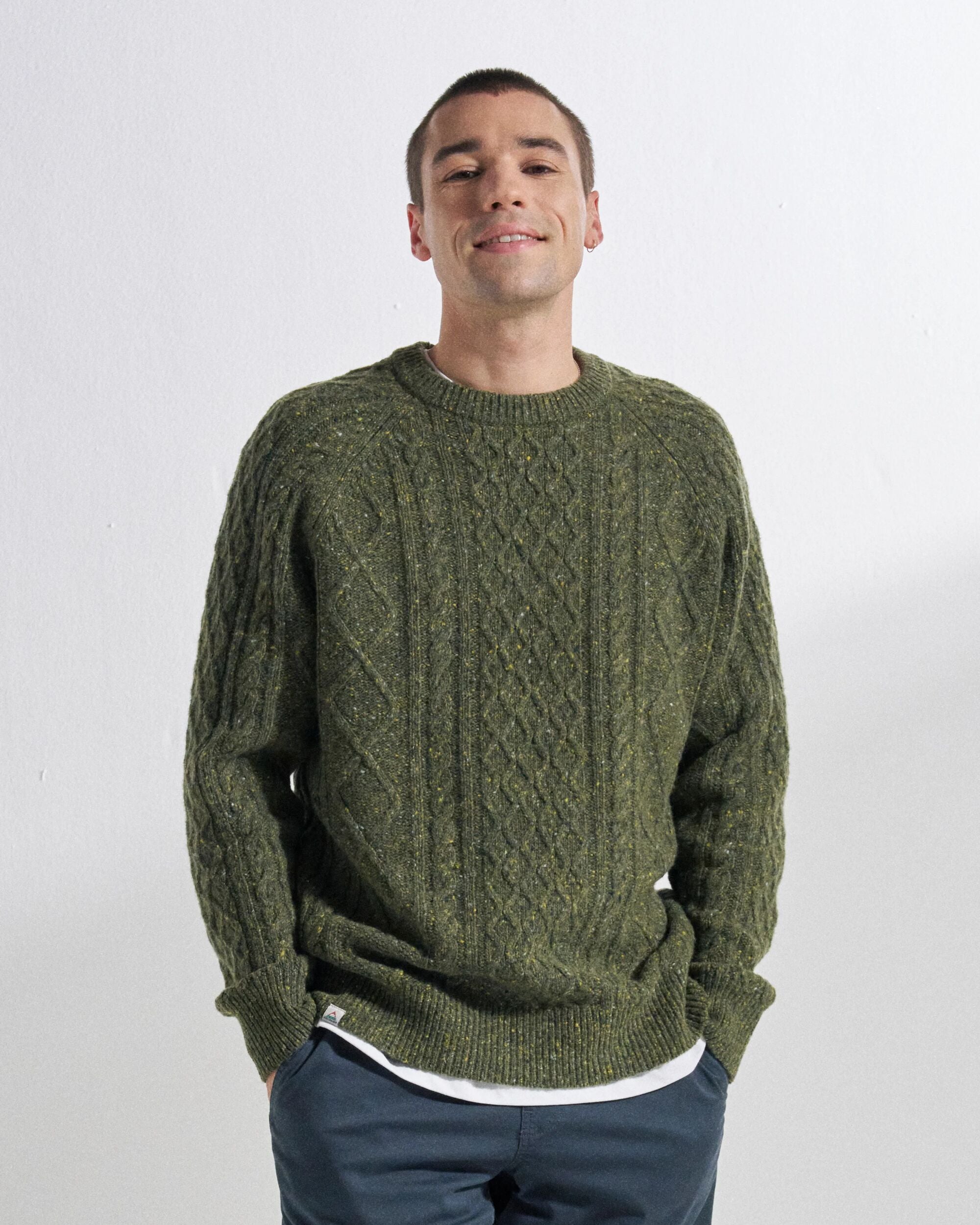 Sandbar Merino Blend Knitted Jumper - Khaki - Studio Model