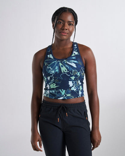 Mantra Recycled Active Crop Top - Frost Ice Blue - Studio Model