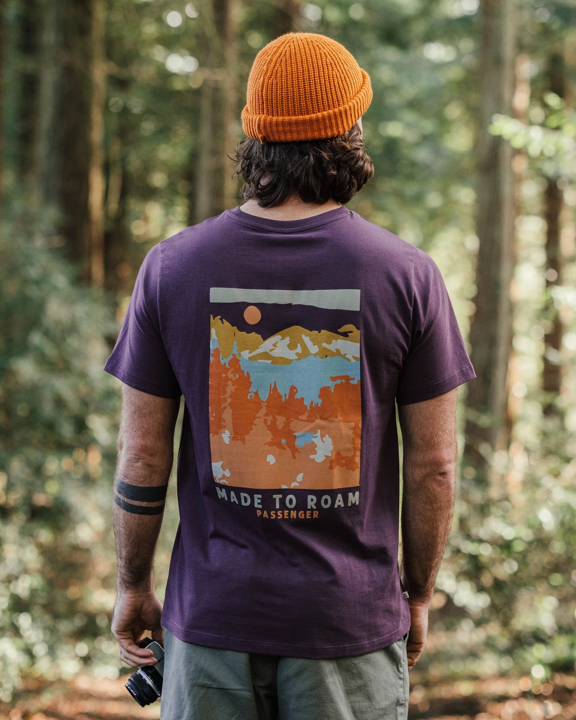 Open Road Recycled Cotton T-Shirt - Deep Plum - Lifestyle