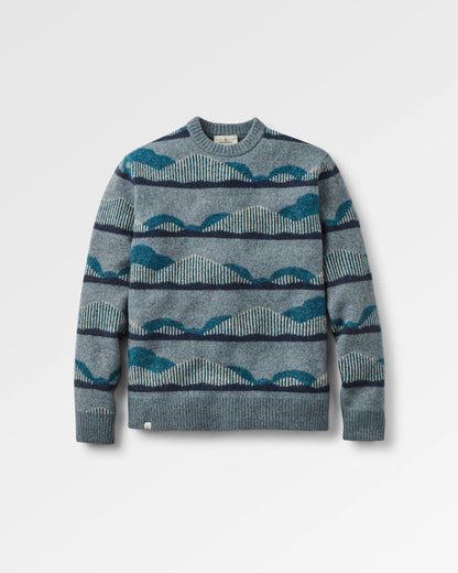 Seafoam Patterned Knitted Jumper - Scenic Stripe Blue - Flatlay