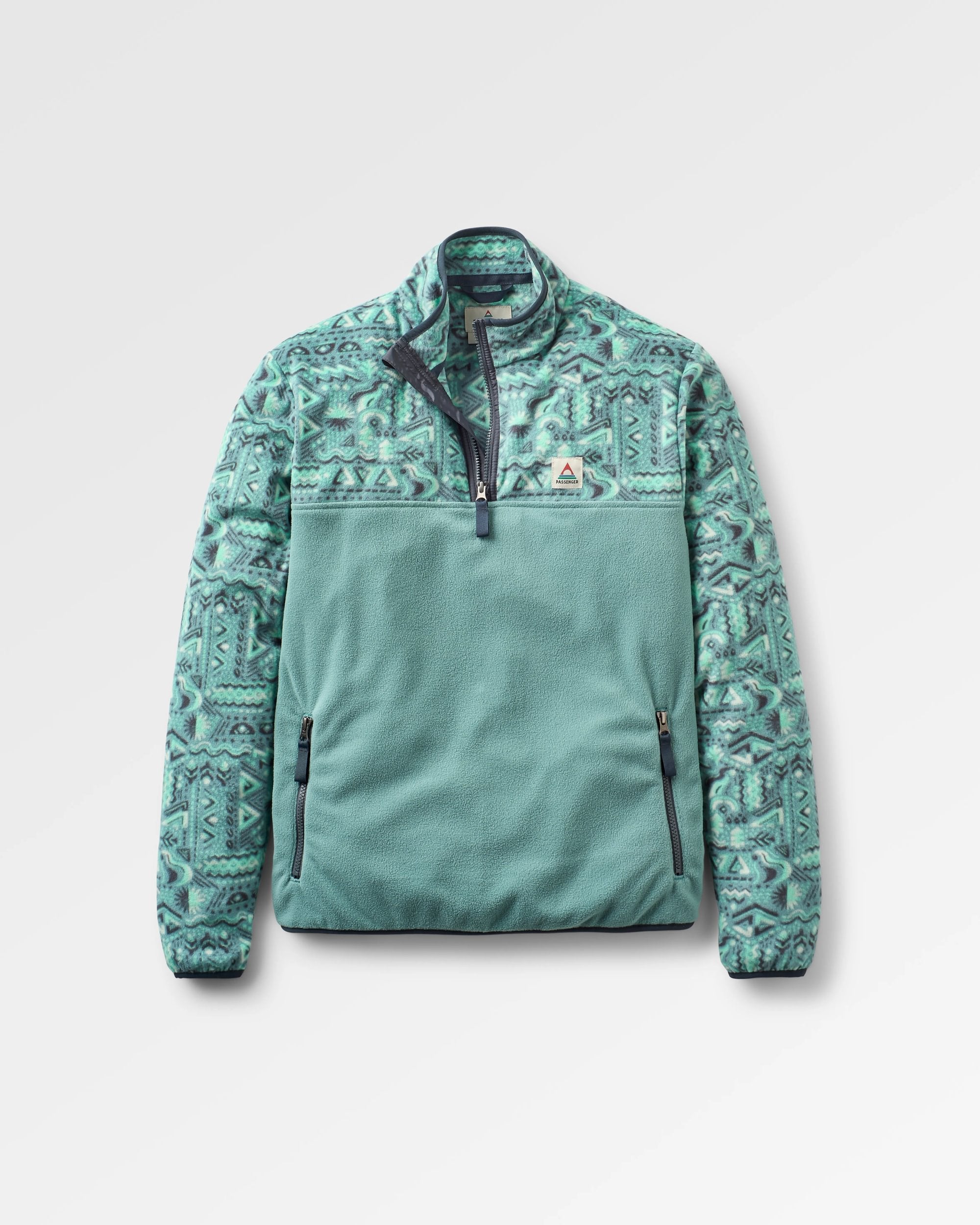 Set Off Recycled 1/4 Polar Fleece - Elemental Geo Arctic - Flatlay