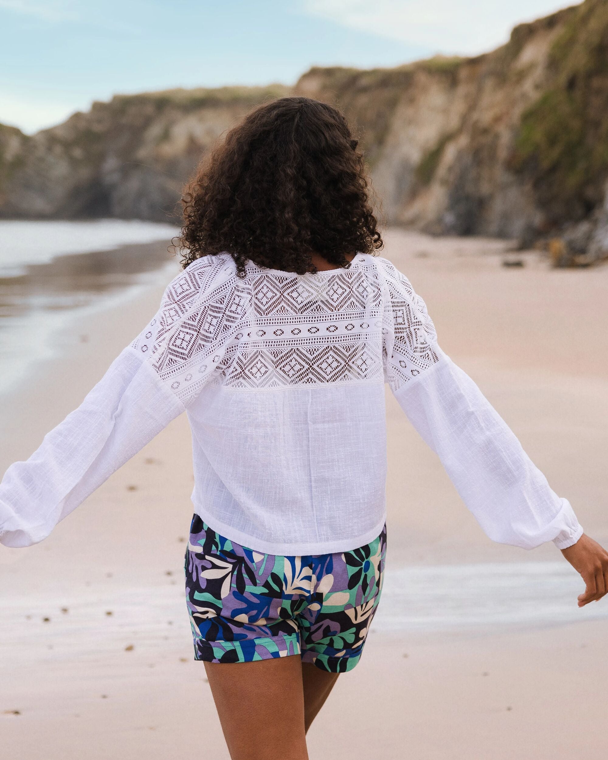 Flurry LS Woven Top - White - Lifestyle