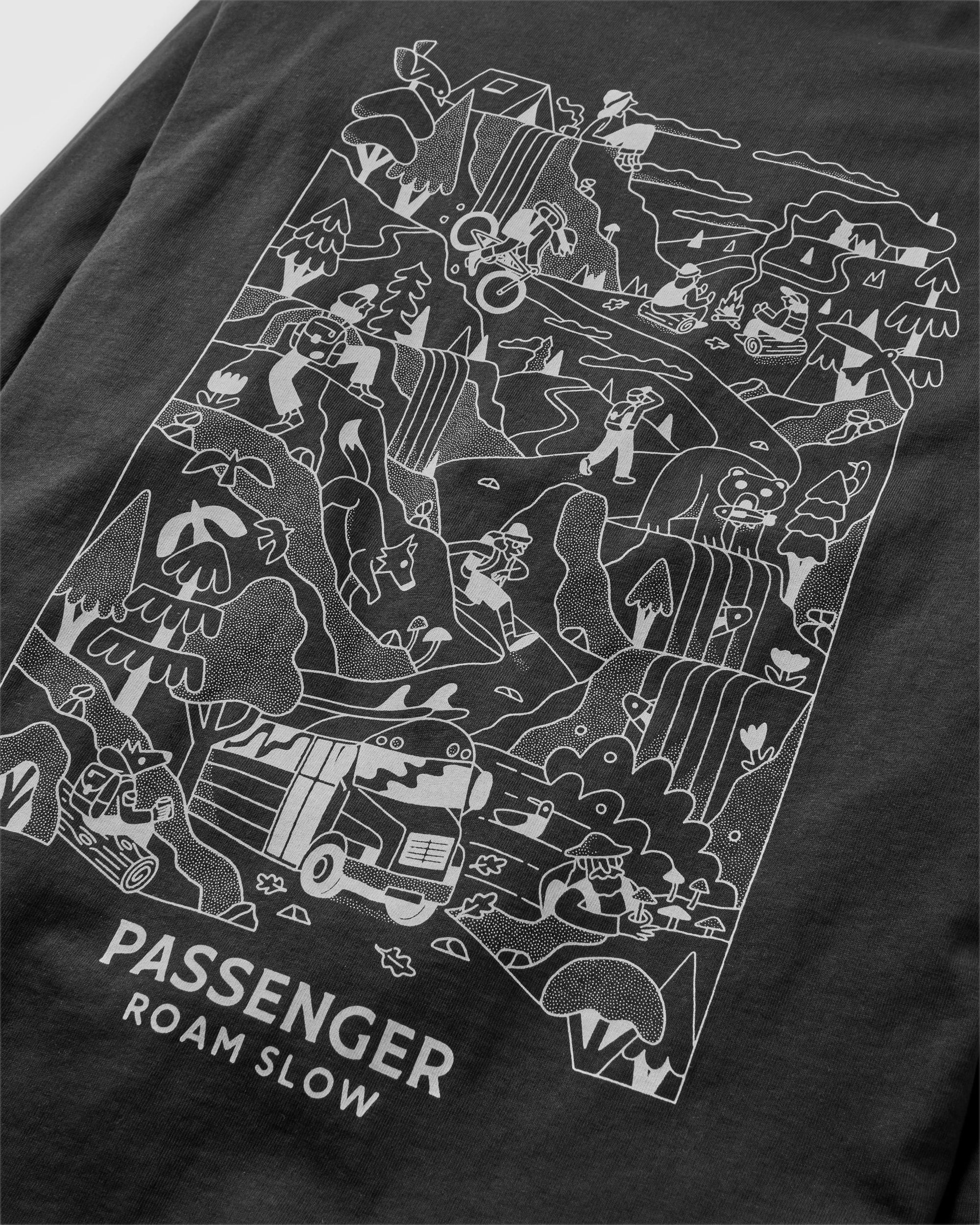 Roam Slow Men's Recycled Cotton LS T-Shirt - Black - Flatlay