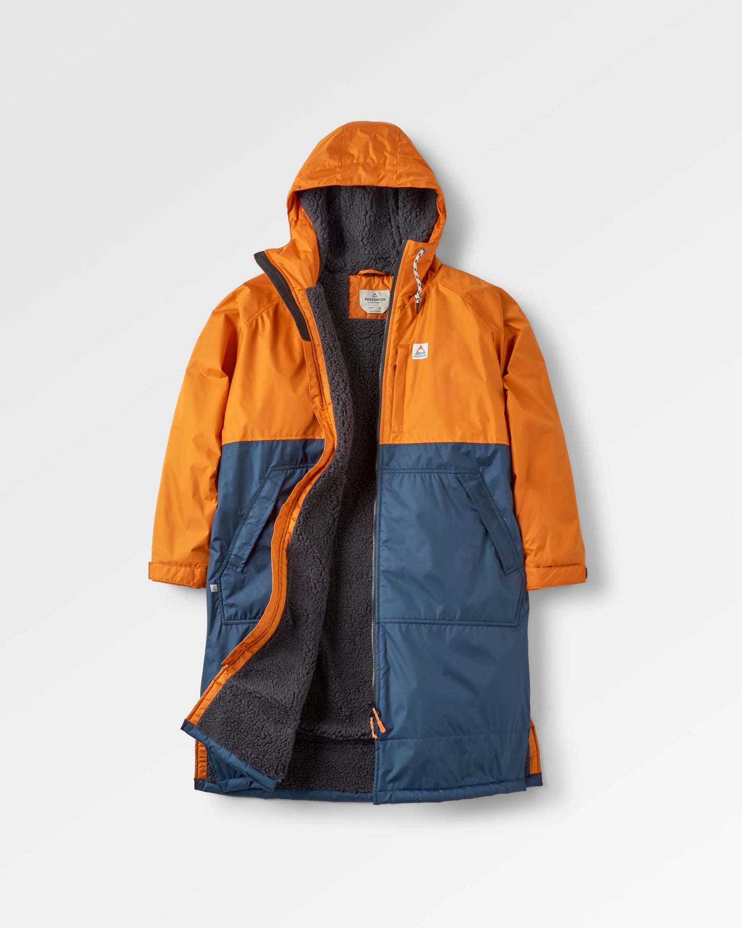 Waves Recycled Sherpa Lined Changing Robe - Sunrise Orange/Rich Navy