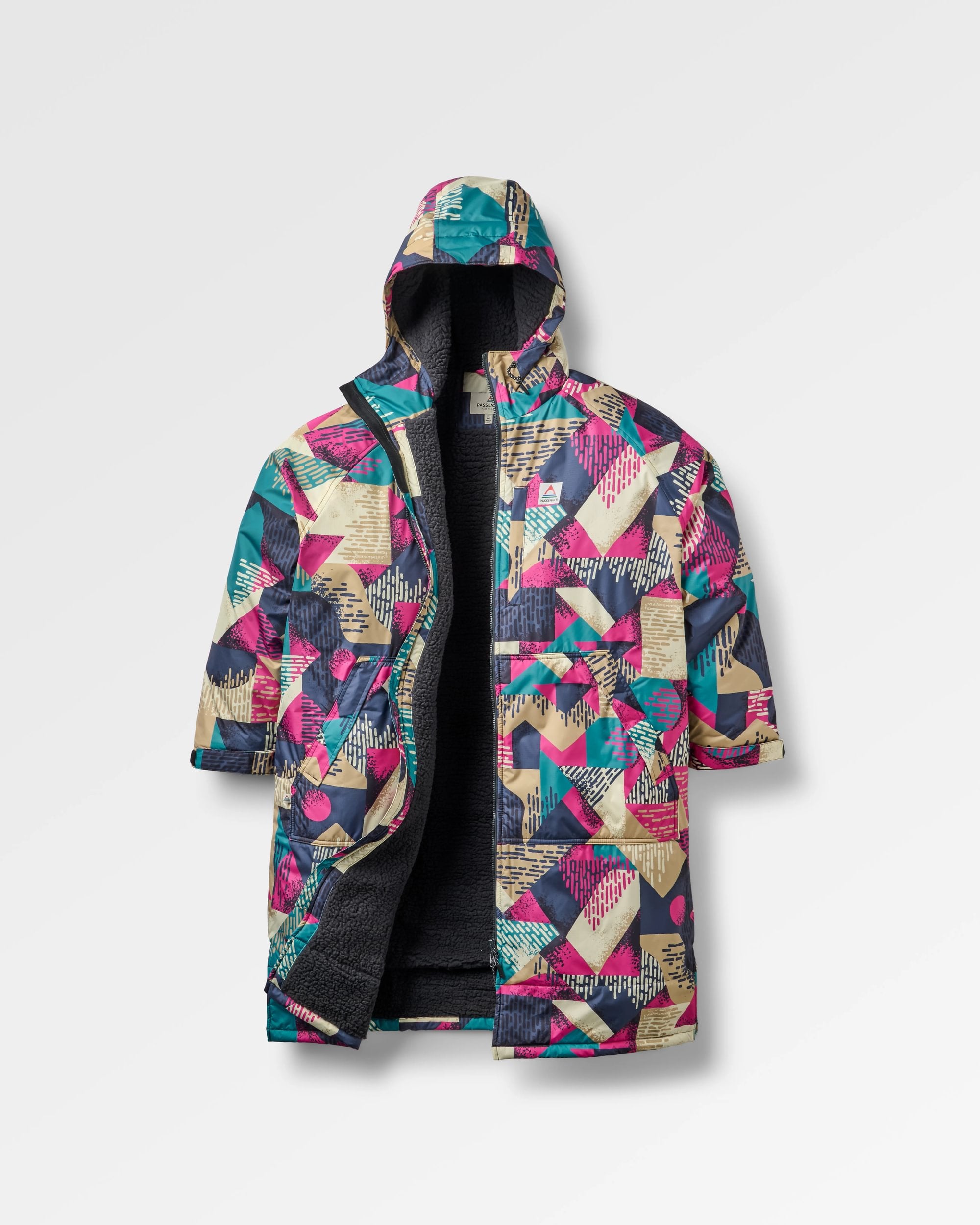 Waves Recycled Sherpa Lined Changing Robe - Mosaic Mountain Charcoal - Flatlay
