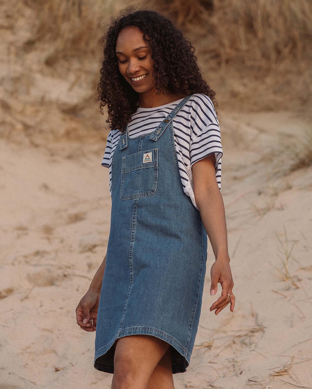 Briony Denim Dungaree Dress Washed Denim