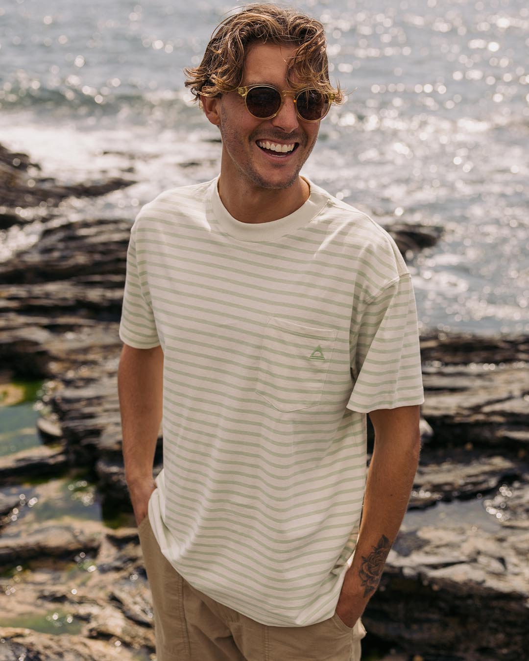 Zen Recycled Cotton Stripe T-Shirt - Apple Green Stripe