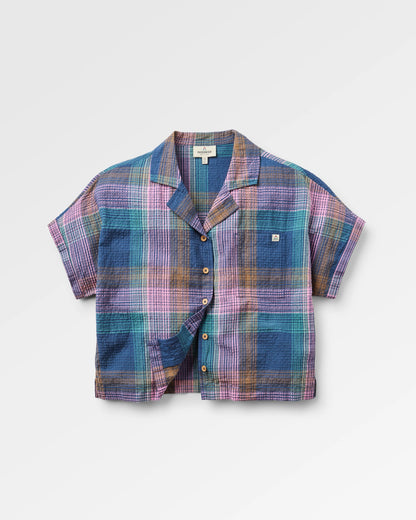 Arden Organic Cotton Short Sleeve Shirt - Rich Navy Multi Check - Flatlay