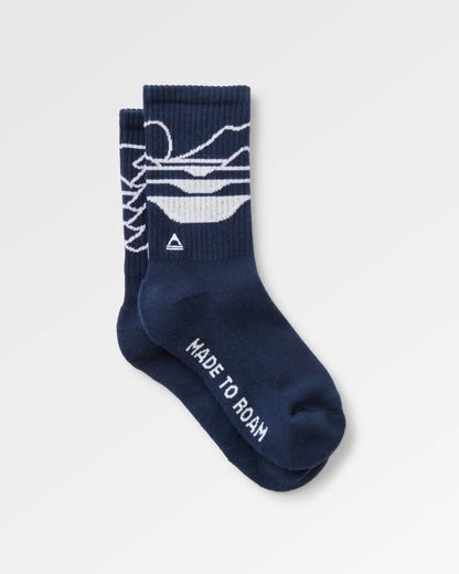 Two Step Crew Socks - Rich Navy - Flatlay