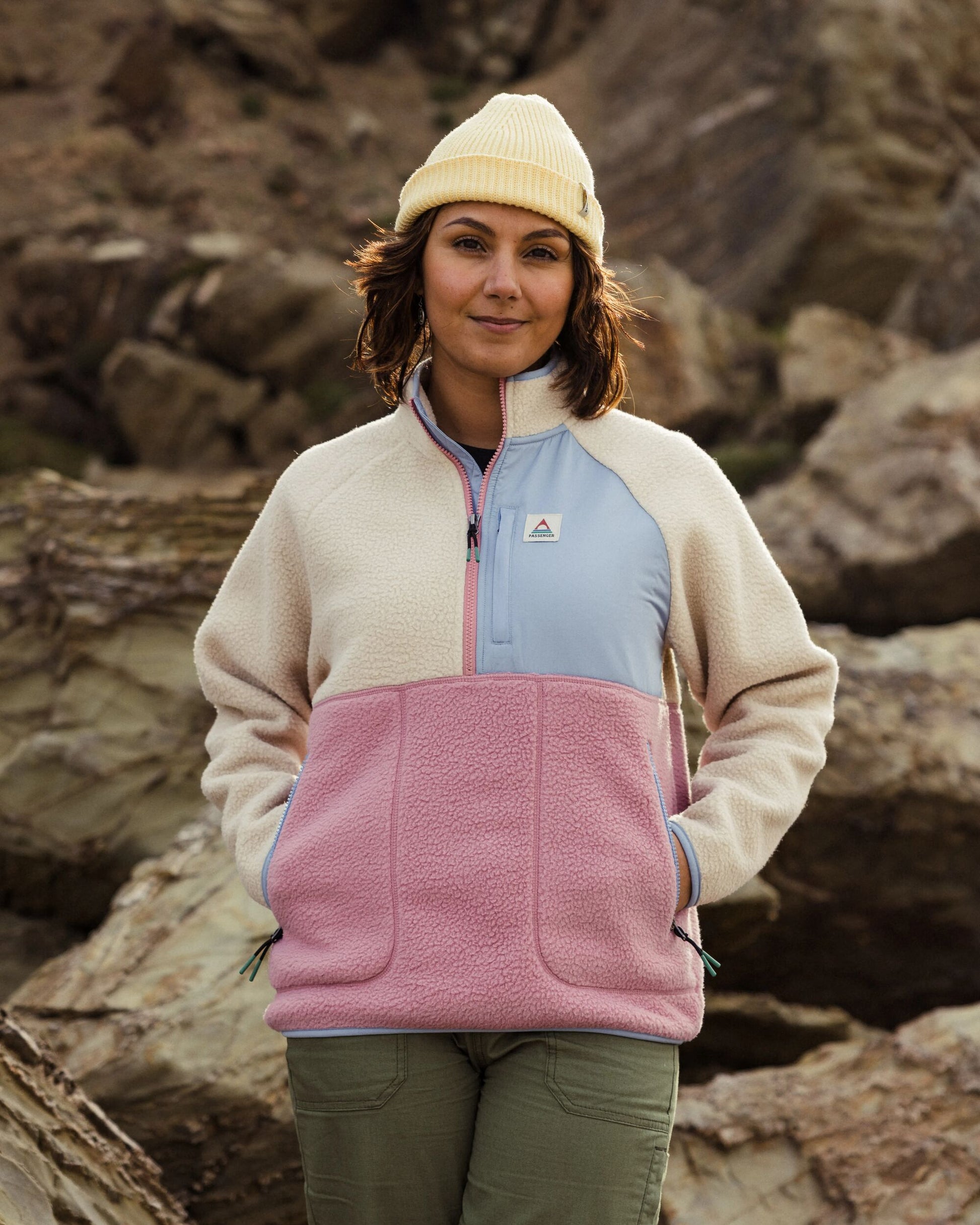 Home Recycled Sherpa Fleece - Oatmeal/Pink haze