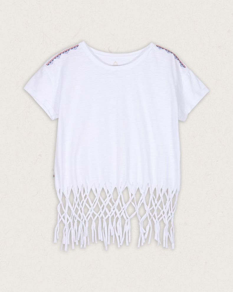 Henna Recycled Cotton Tassel T-Shirt - White