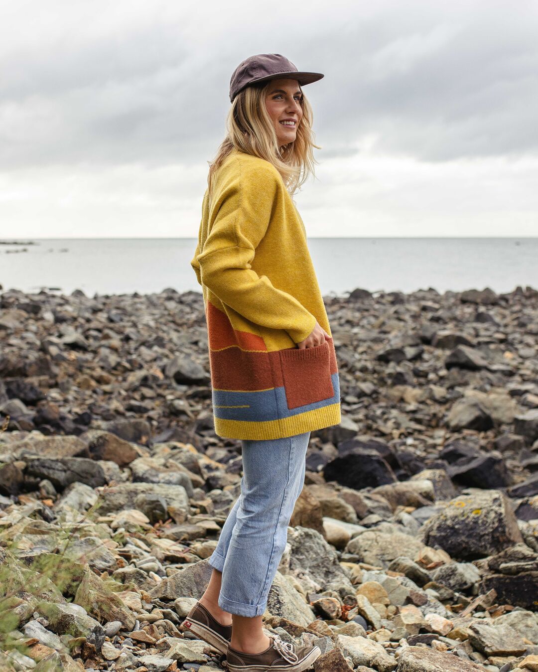 Vista Recycled Knitted Cardigan - Amber Gold - Lifestyle