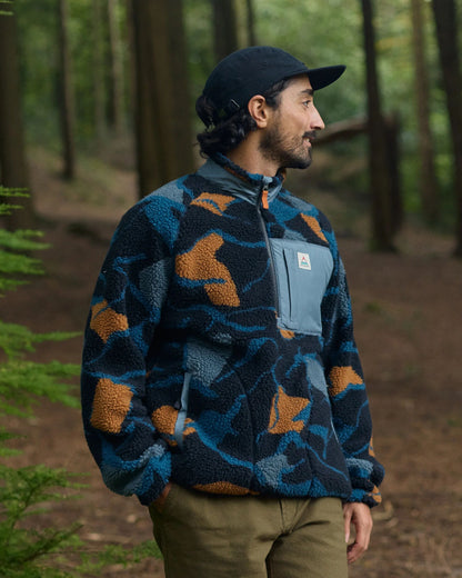 Offroad Recycled Sherpa 1/2 Zip Fleece - Abstract Trails Black - Lifestyle