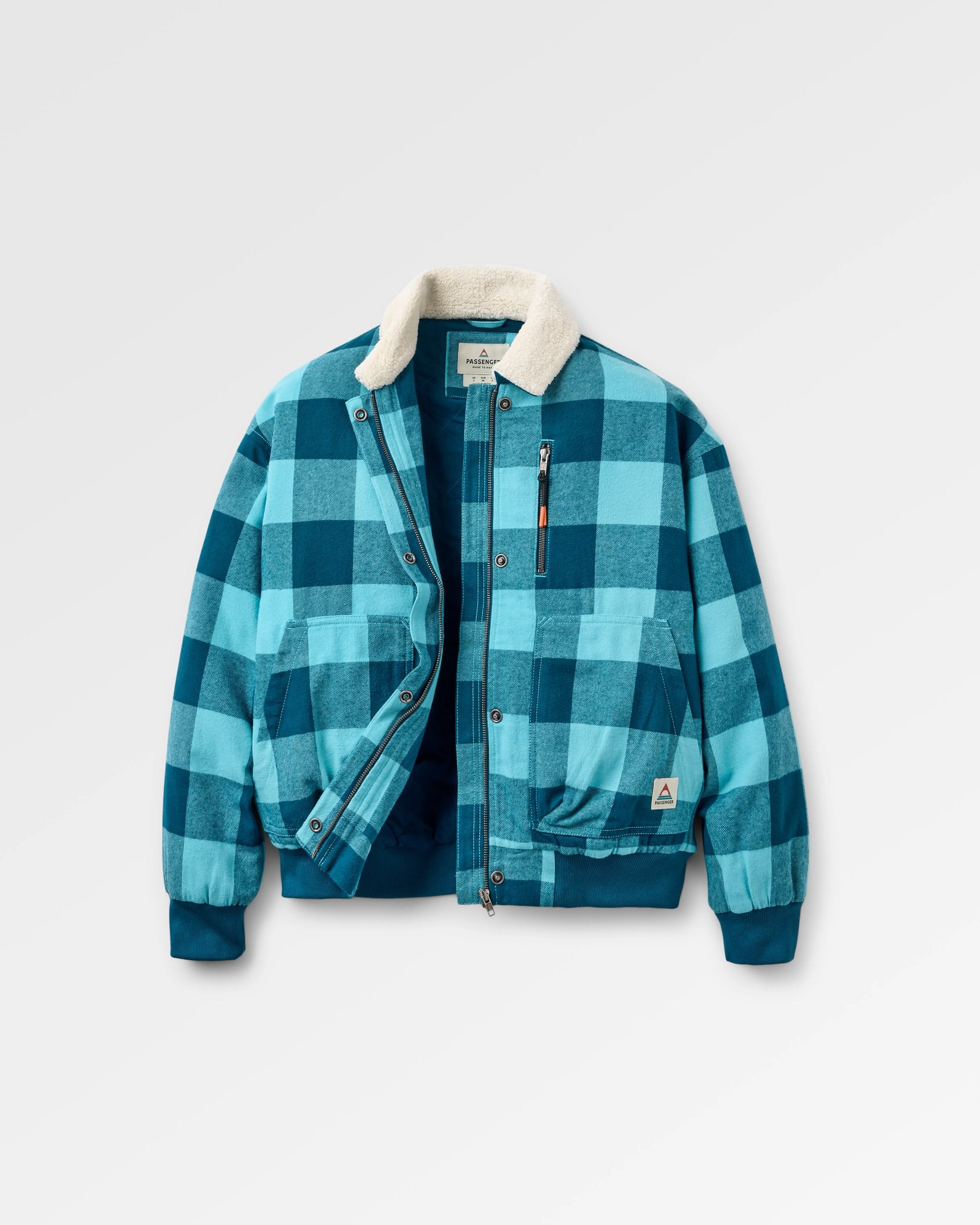 On The Go Insulated Bomber Jacket - Retro Blue Check  - Flatlay
