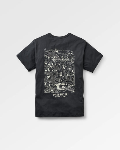 Roam Slow Men's Recycled Cotton T-shirt - Black - Flatlay