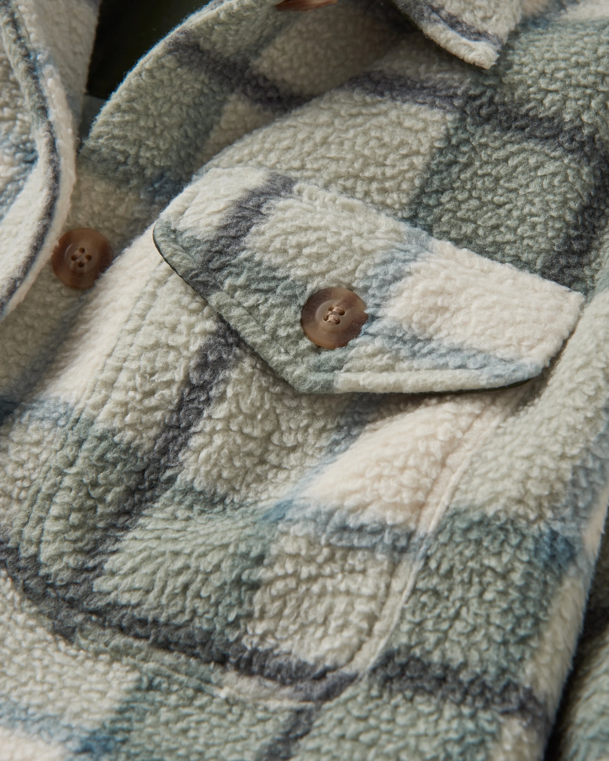 Cloudy Recycled Sherpa Fleece Shirt - Pistachio Check - Flatlay