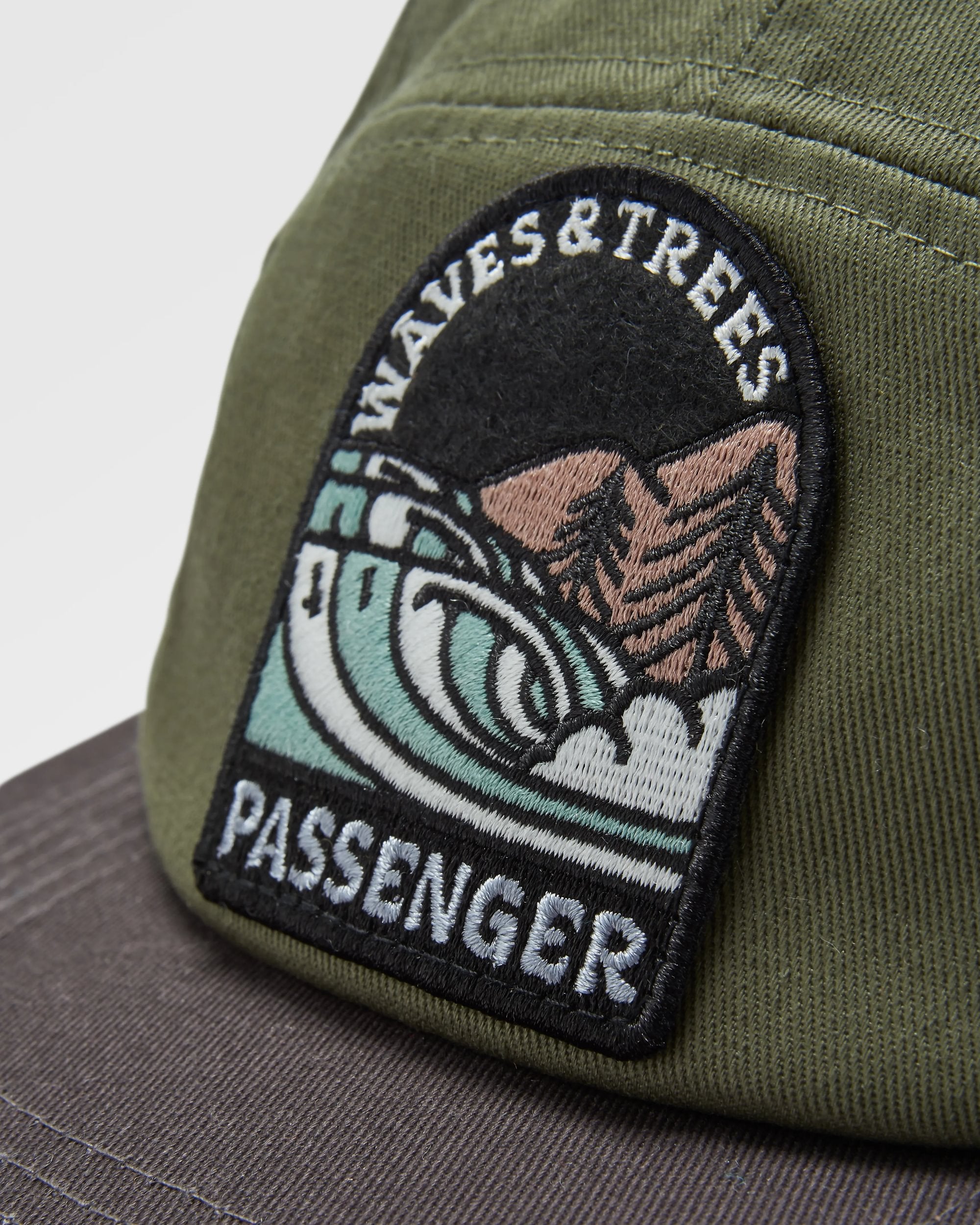 Waves & Trees Recycled 5 Panel Cap - Dusty Olive - Flatlay