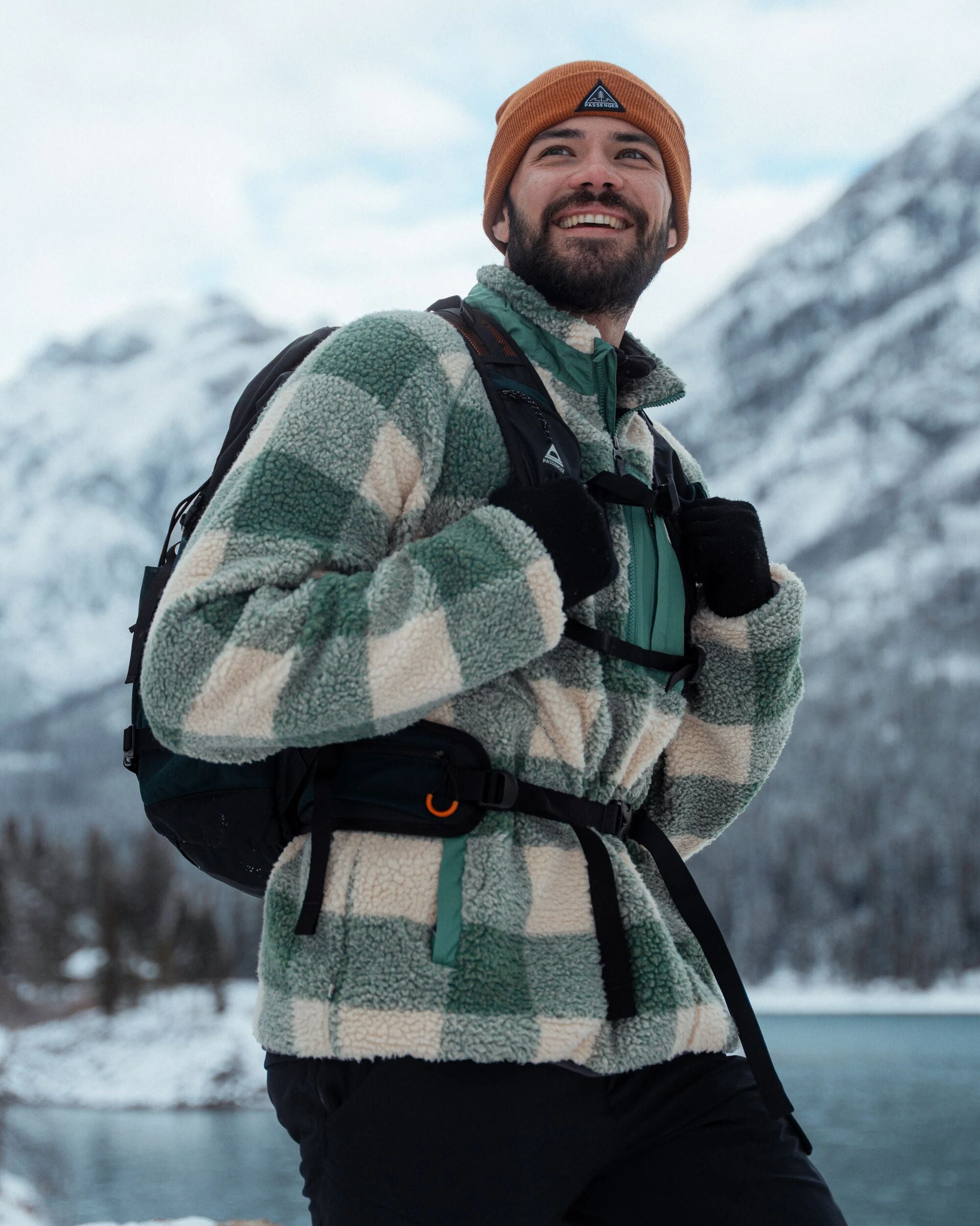 Offroad Recycled Sherpa 1/2 Zip Fleece - Dark Forest Check - Lifestyle