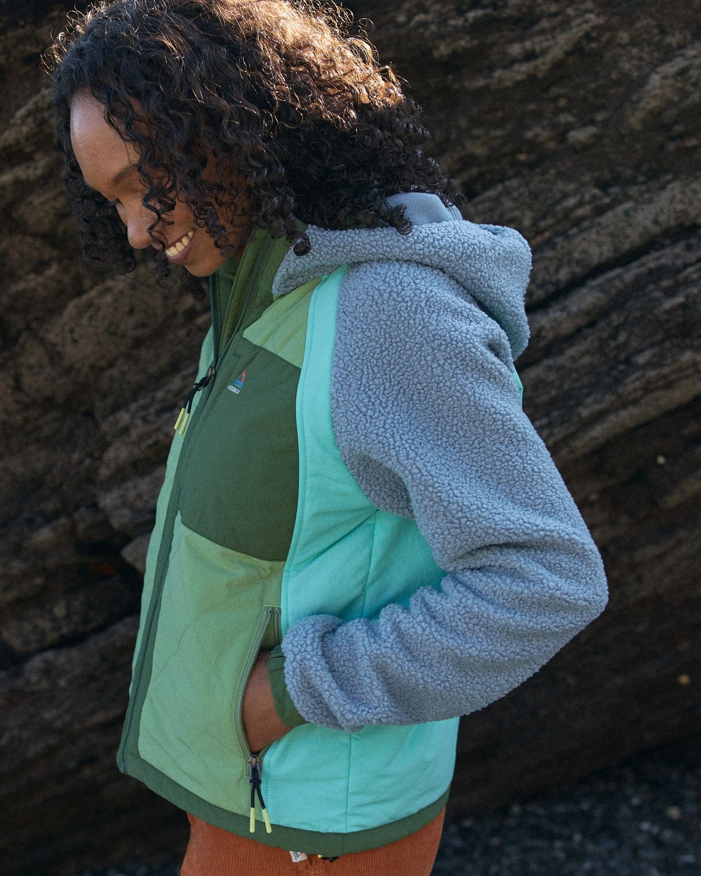 Lara Quilted Jacket - Faded Denim/Stem Green - Lifestyle