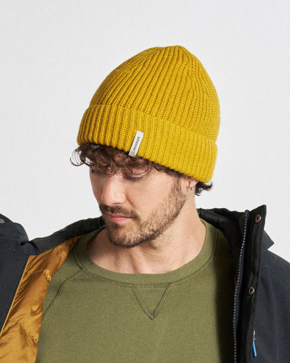 Compass Recycled Beanie - Mustard Yellow - Studio Model - Male