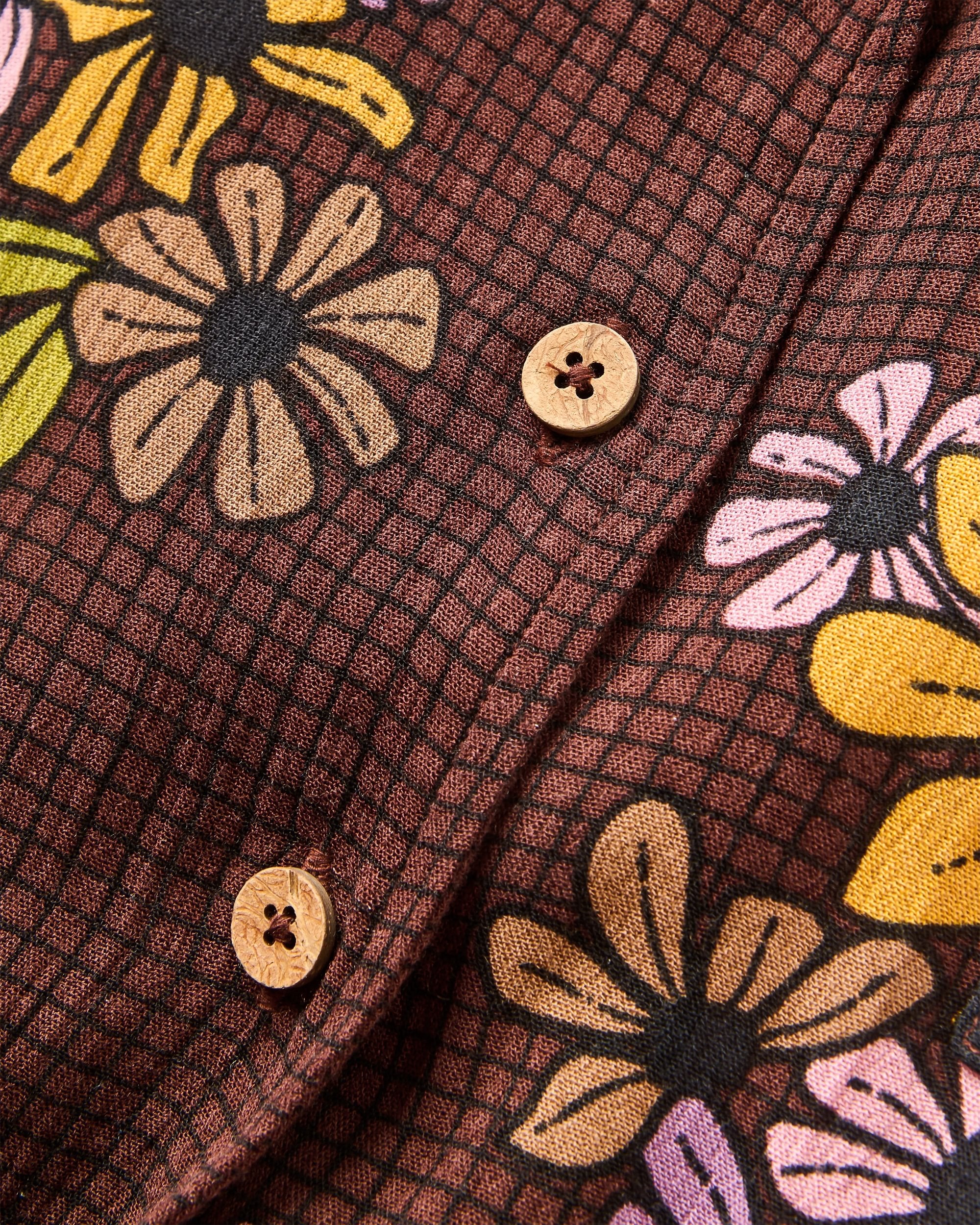 Arden Short Sleeve Shirt Eco Vero - Floral Grid Espresso - Flatlay