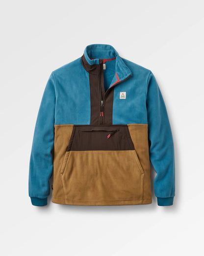 Woodland Hoodless 1/2 Zip Polartec® Fleece - Caramel/Blue Steel - Flatlay
