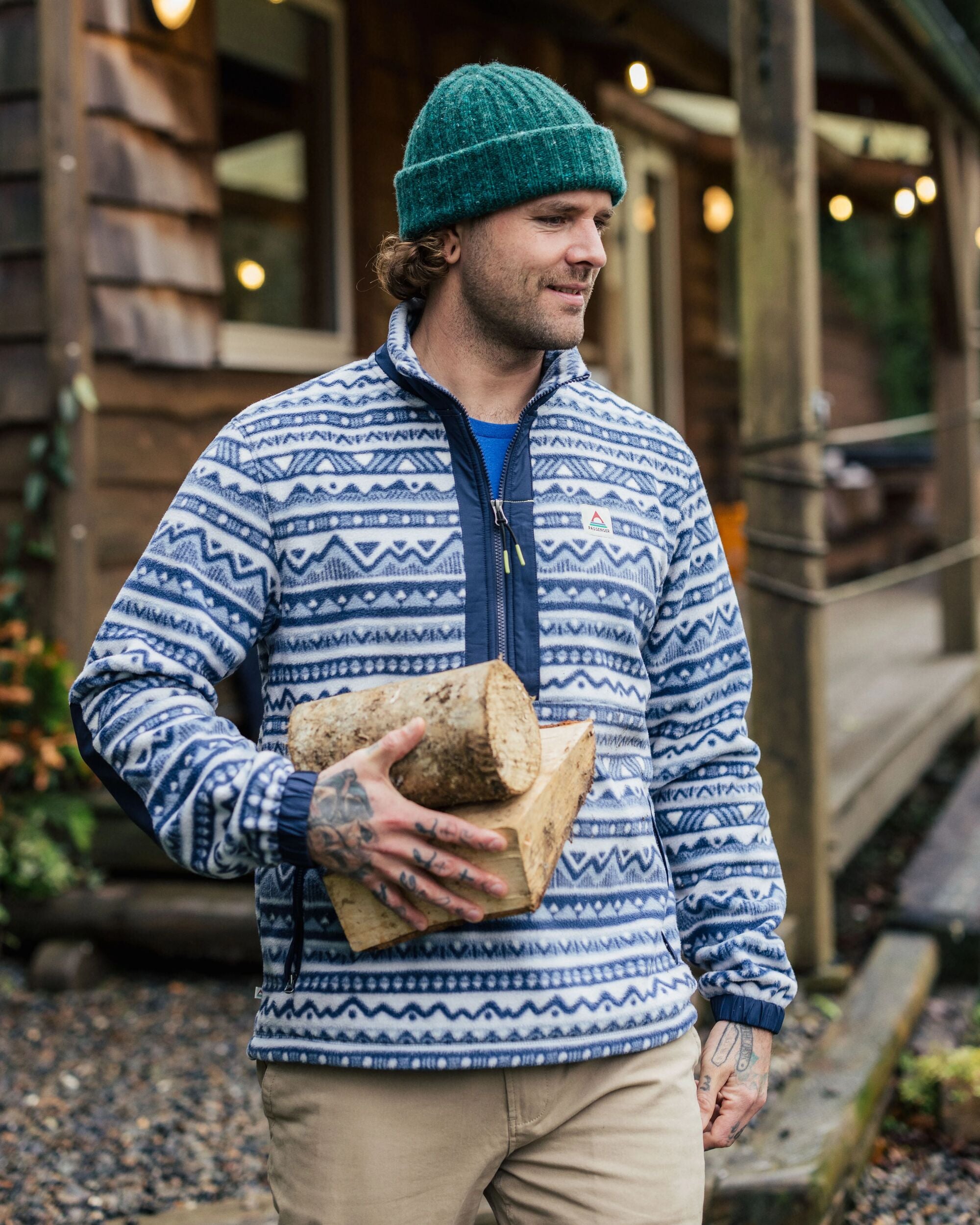 Ebb Recycled Polar Fleece - Mountain Geo Grey Blue - Lifestyle