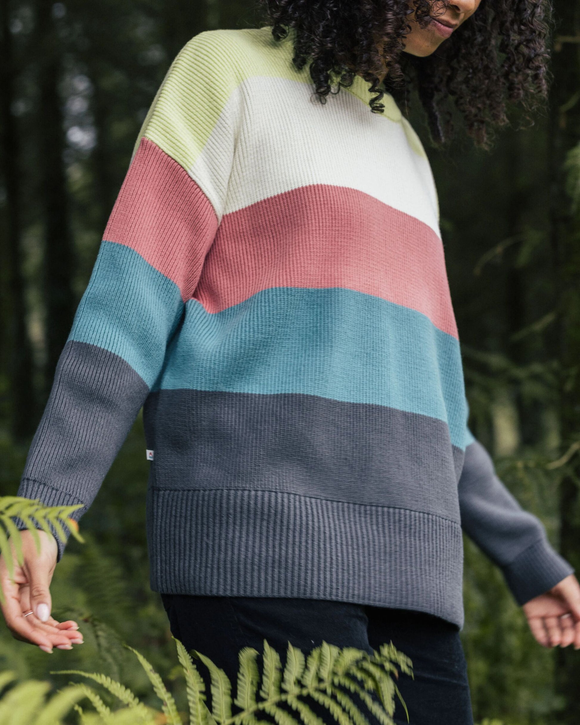 Moments Oversized Organic Knitted Jumper - Lime Multi Stripe