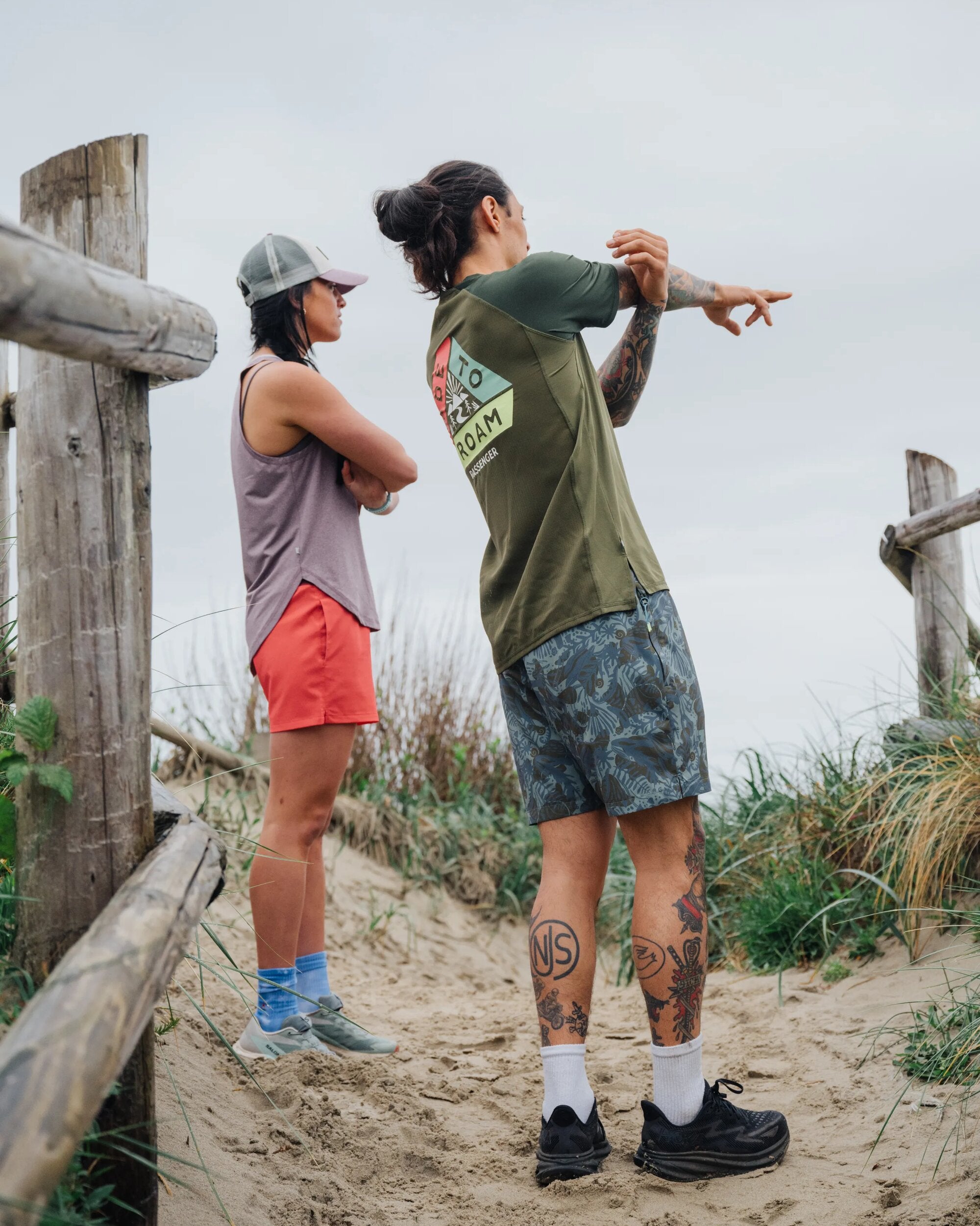 Sandune Recycled Trail Short - Abstract Seaweed Pistachio - Lifestyle