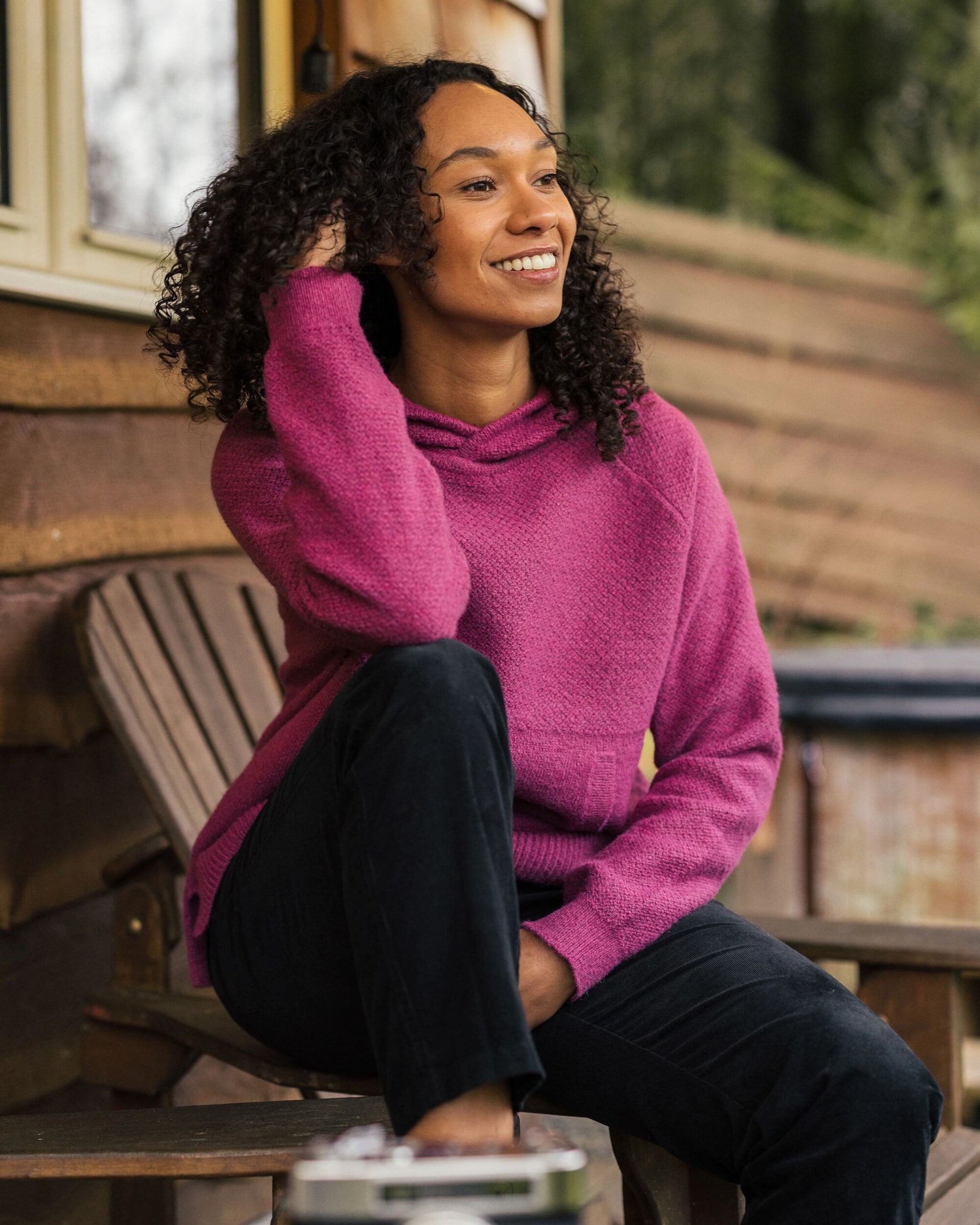 Cove Recycled Knitted Hoodie - Rhubarb