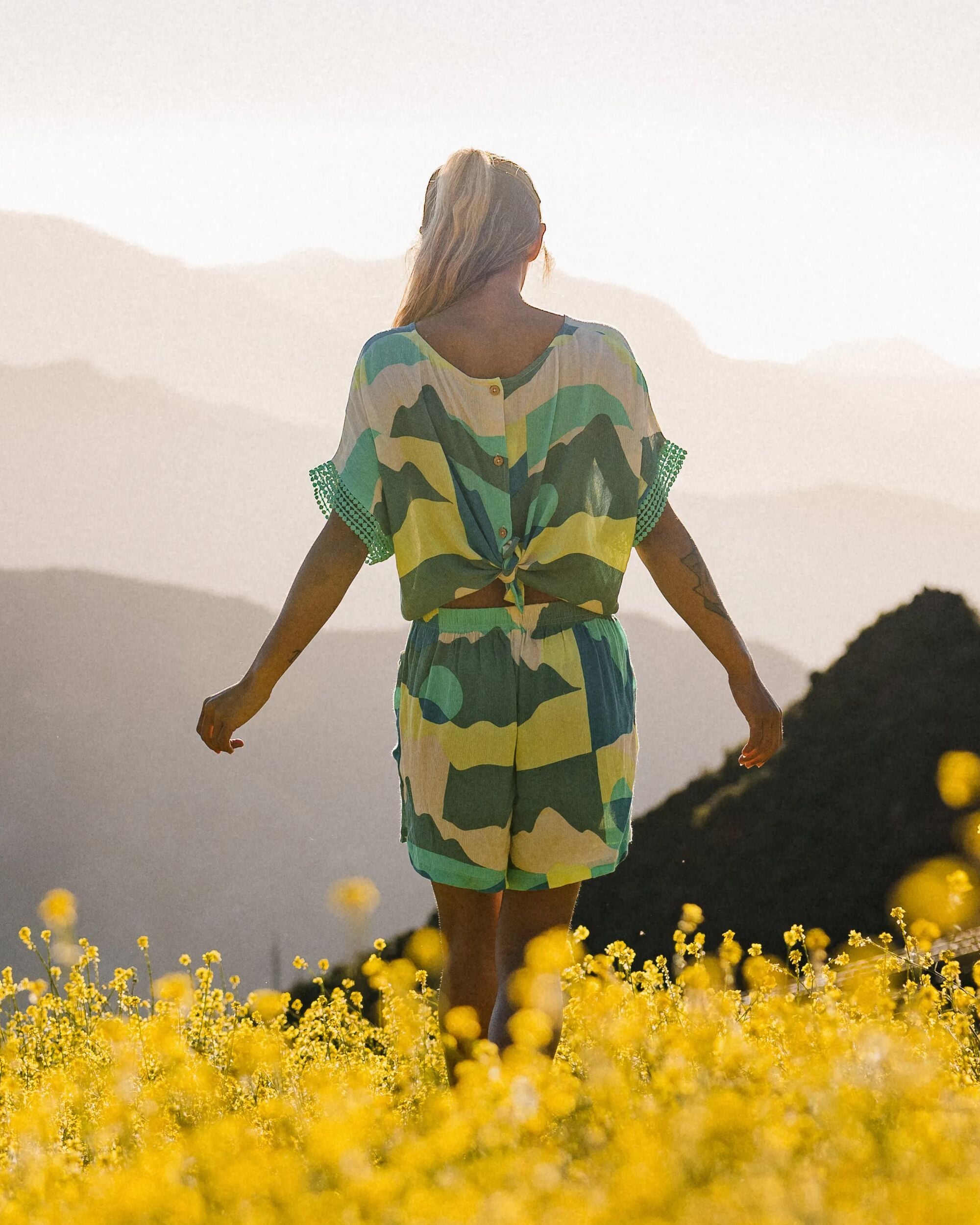 Clarity Short Skort Dress - Vista Patchwork Aqua - Lifestyle