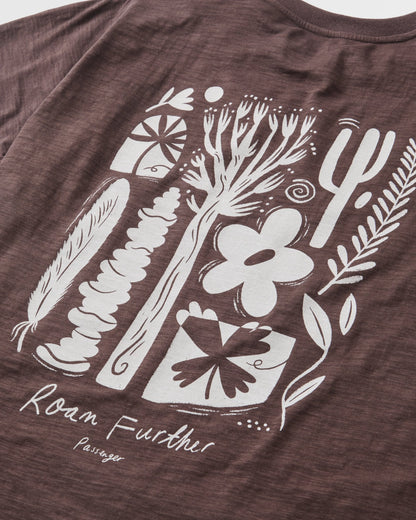 Womens Roam Further T-shirt - Espresso - Flatlay