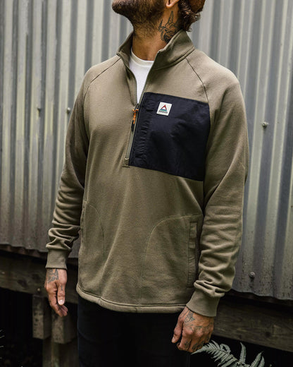 Offgrid 1/4 Zip Recycled Cotton Sweatshirt - Dusty Olive