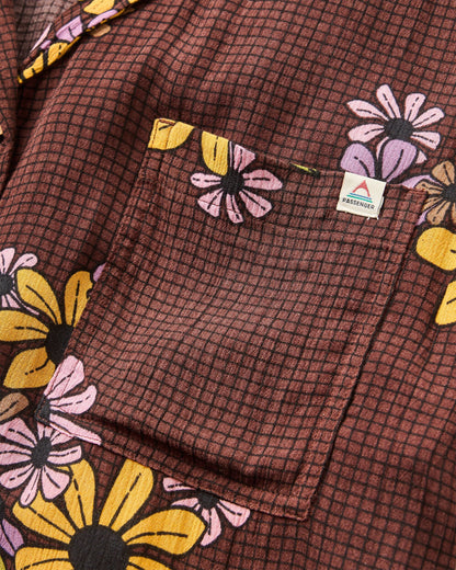 Arden Short Sleeve Shirt Eco Vero - Floral Grid Espresso - Flatlay