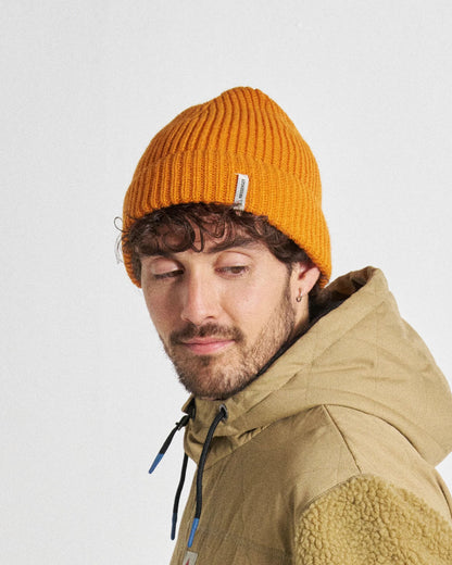 Compass Recycled Beanie - Sunrise Orange - Studio Model - Male