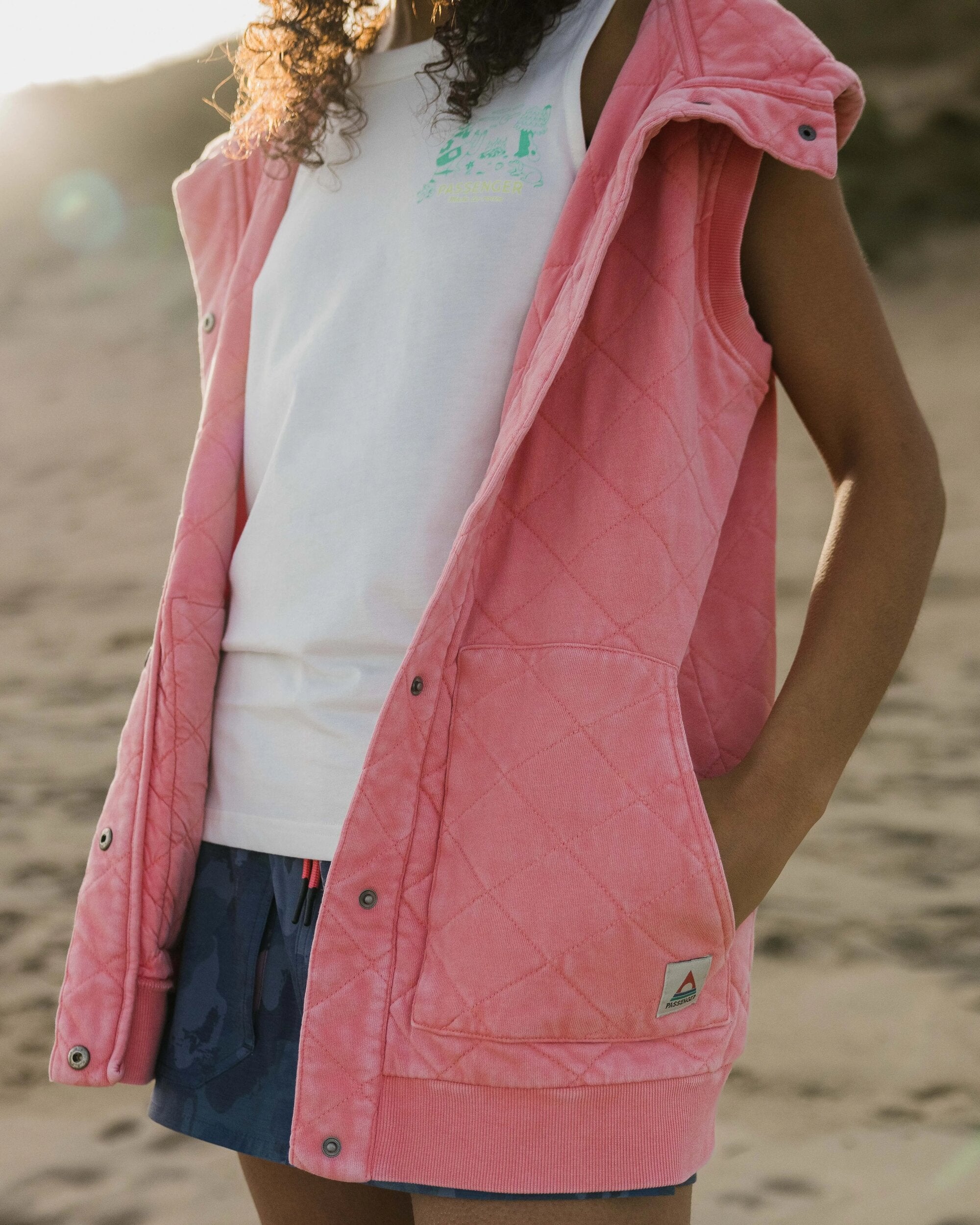 Clementine Recycled Quilted Vest - Shell Pink - Lifestyle