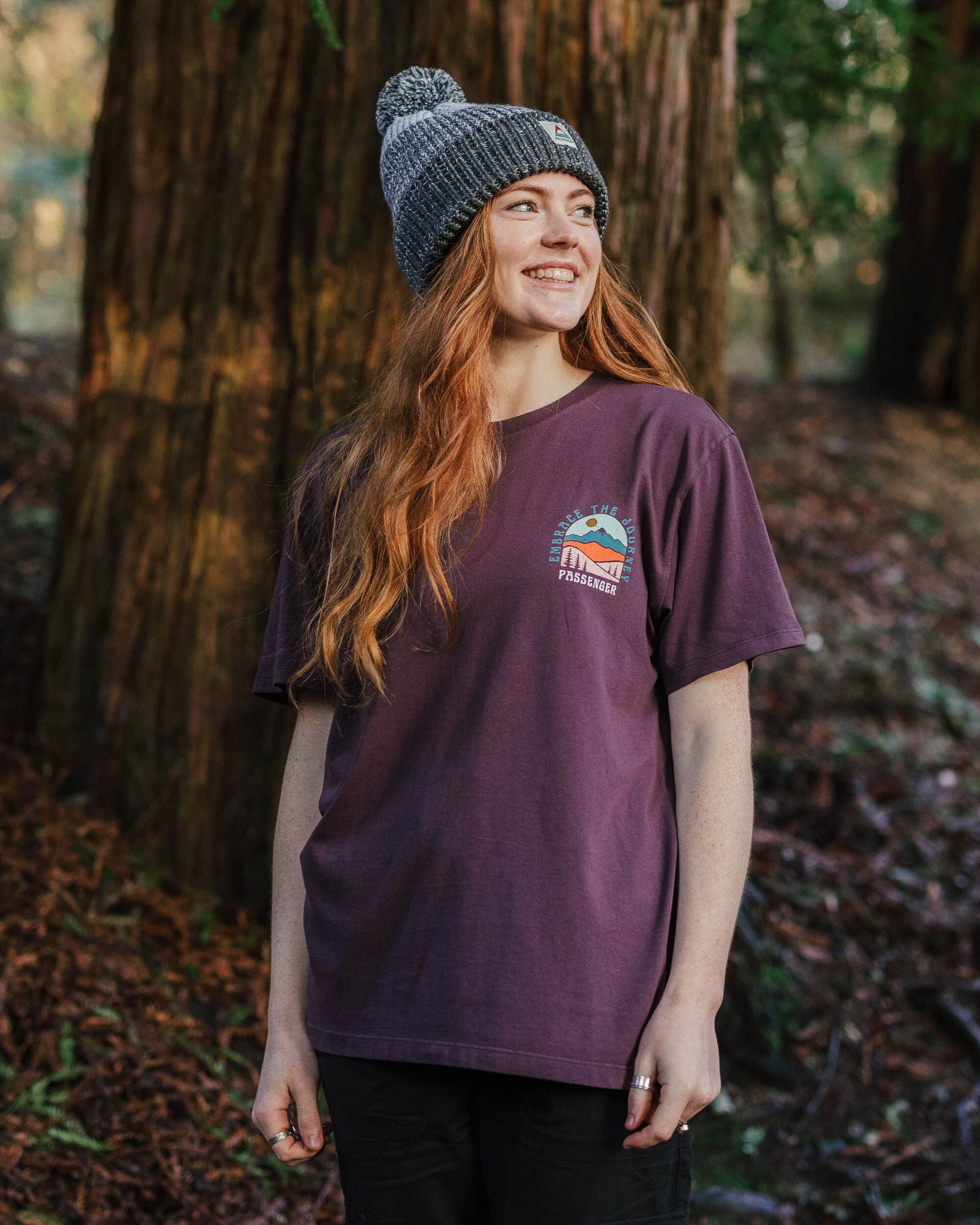 Outlook Recycled Cotton Oversized T-Shirt - Deep Plum - Lifestyle