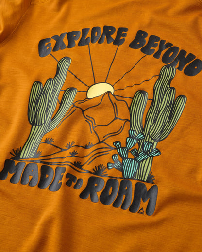 Camp Wild Lightweight Merino Blend T-Shirt - Retro Orange - Flatlay