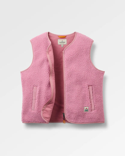 Tawny Collarless Deep-Pile Sherpa Gilet 2.0 - Pink Haze - Flatlay
