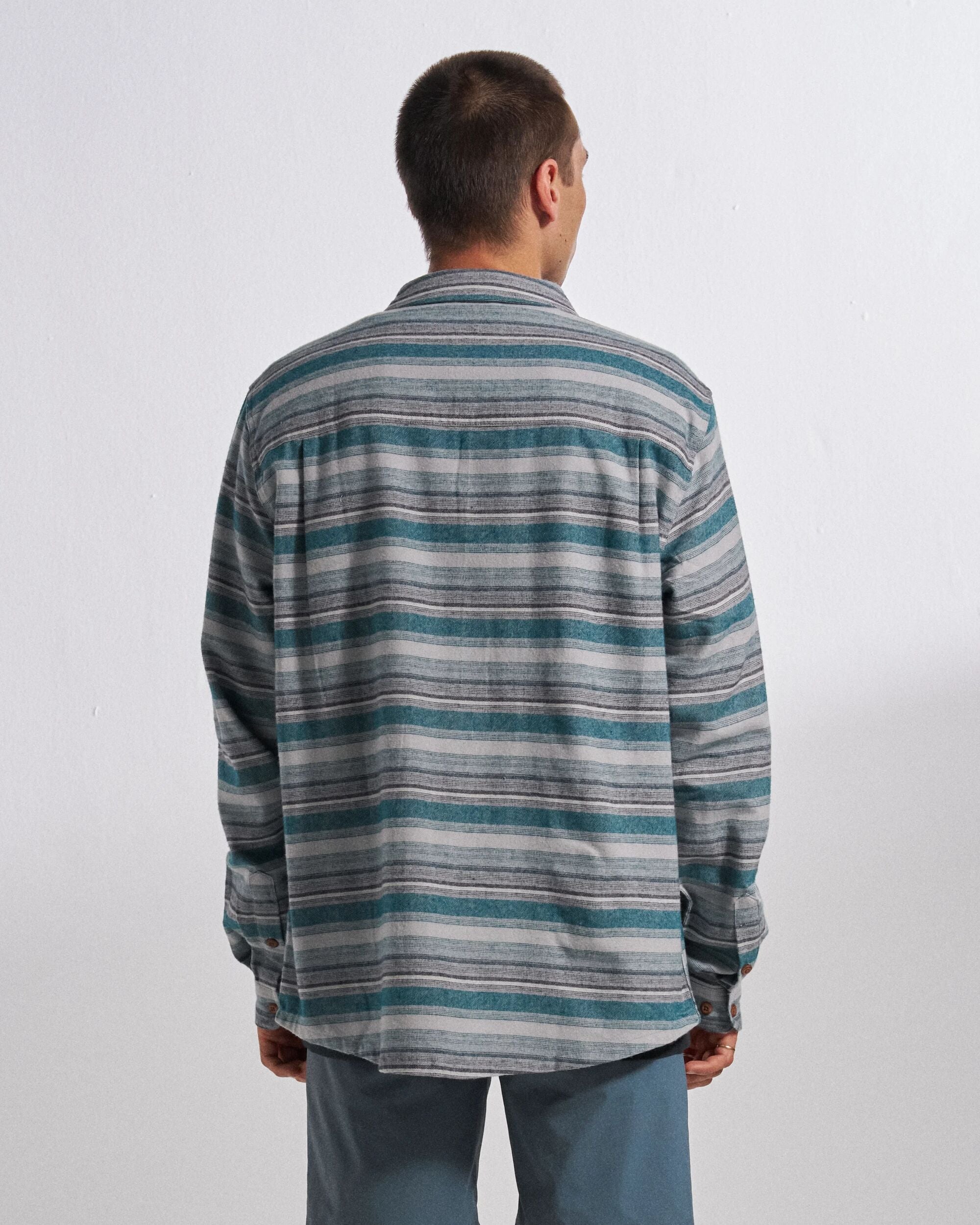Backcountry Stripe Light Shirt - Grey Marl/Mediterranean Stripe - Studio Model