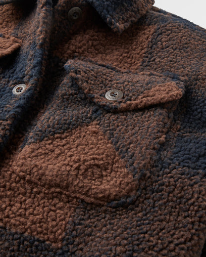 Cloudy Recycled Deep-Pile Sherpa Fleece Shirt - Chestnut/Deep Navy Check - Flatlay