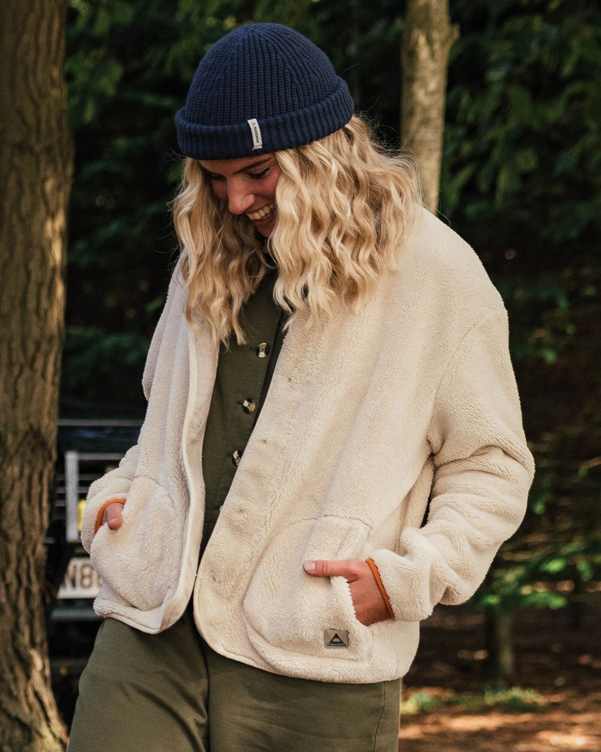 Iris Collarless Recycled Fleece - Oat - Lifestyle