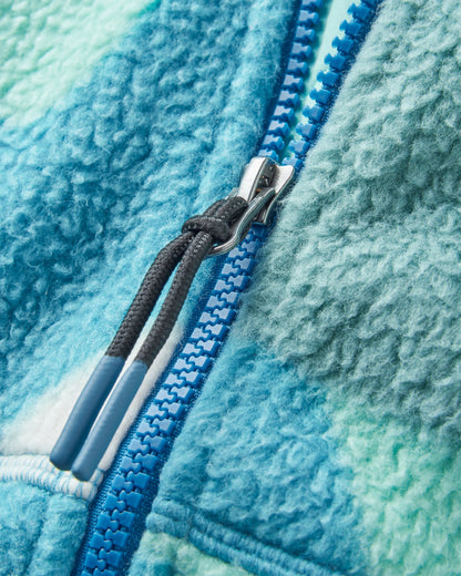 Fairbanks Full Zip Recycled Sherpa Fleece - Vista Patchwork Aqua - Flatlay