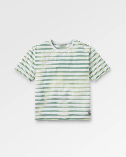 Retro Vibes Organic Cotton T-Shirt - Multi White/Green Stripe - Flatlay