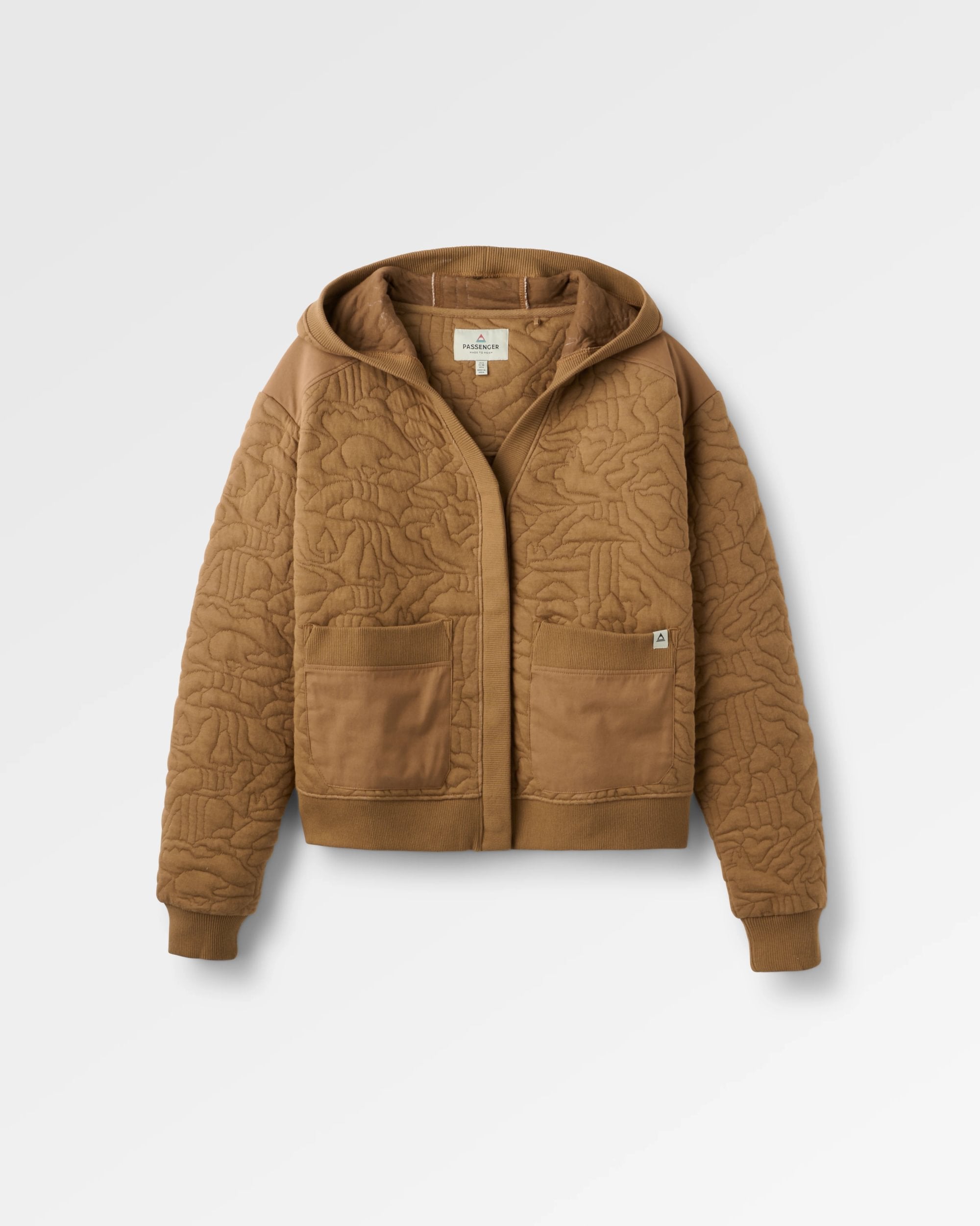 Seagrass Organic Cotton Quilted Hoodie - Caramel - Flatlay