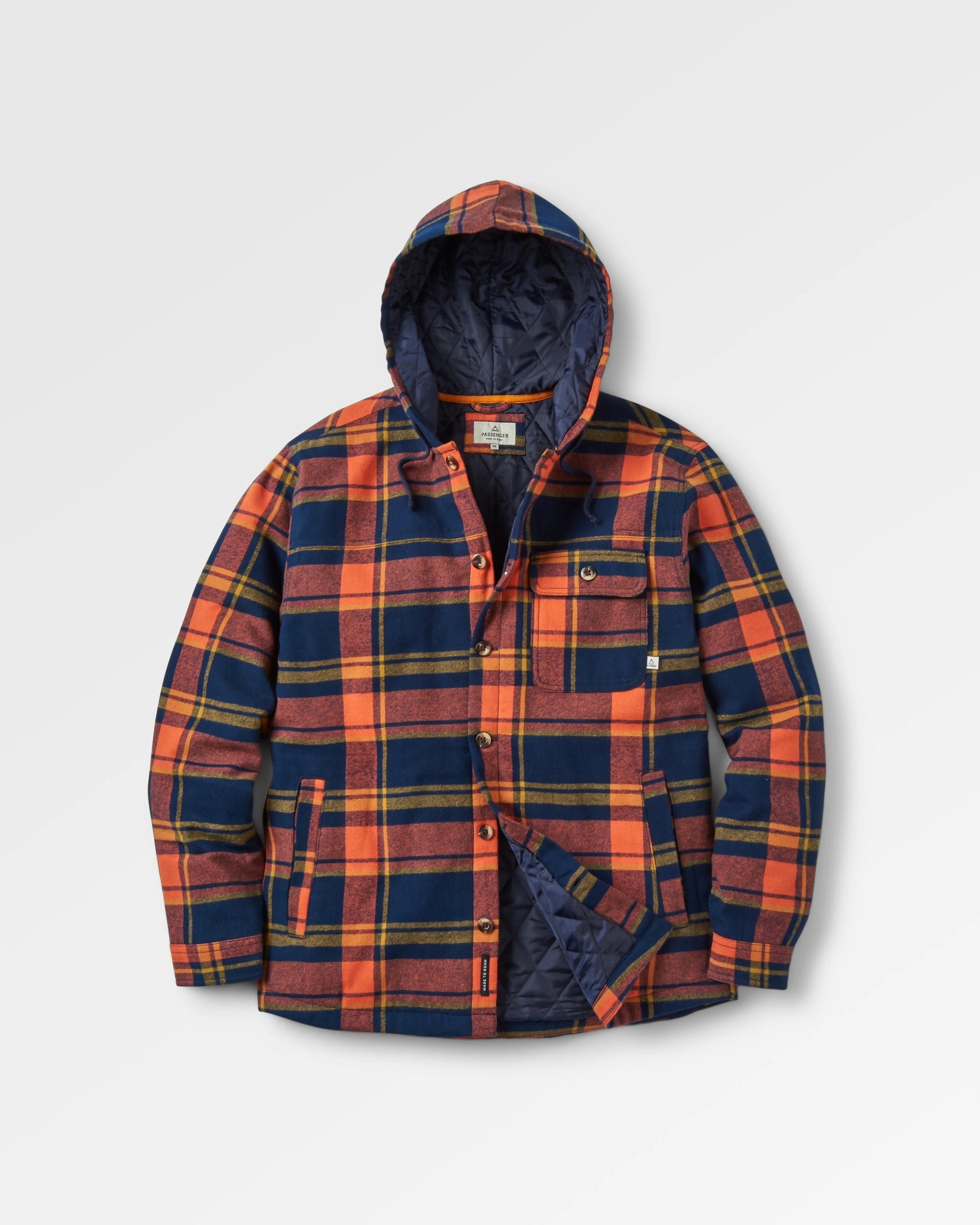 Sherwood Check Hooded Overshirt - Rich Navy/Burnt Orange - Flatlay